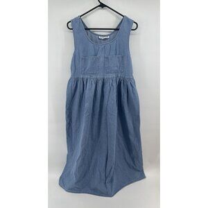 Denim Maxi Dress blue Cotton Tie Waist cowgirl Cottagecore minimal boho Med USA